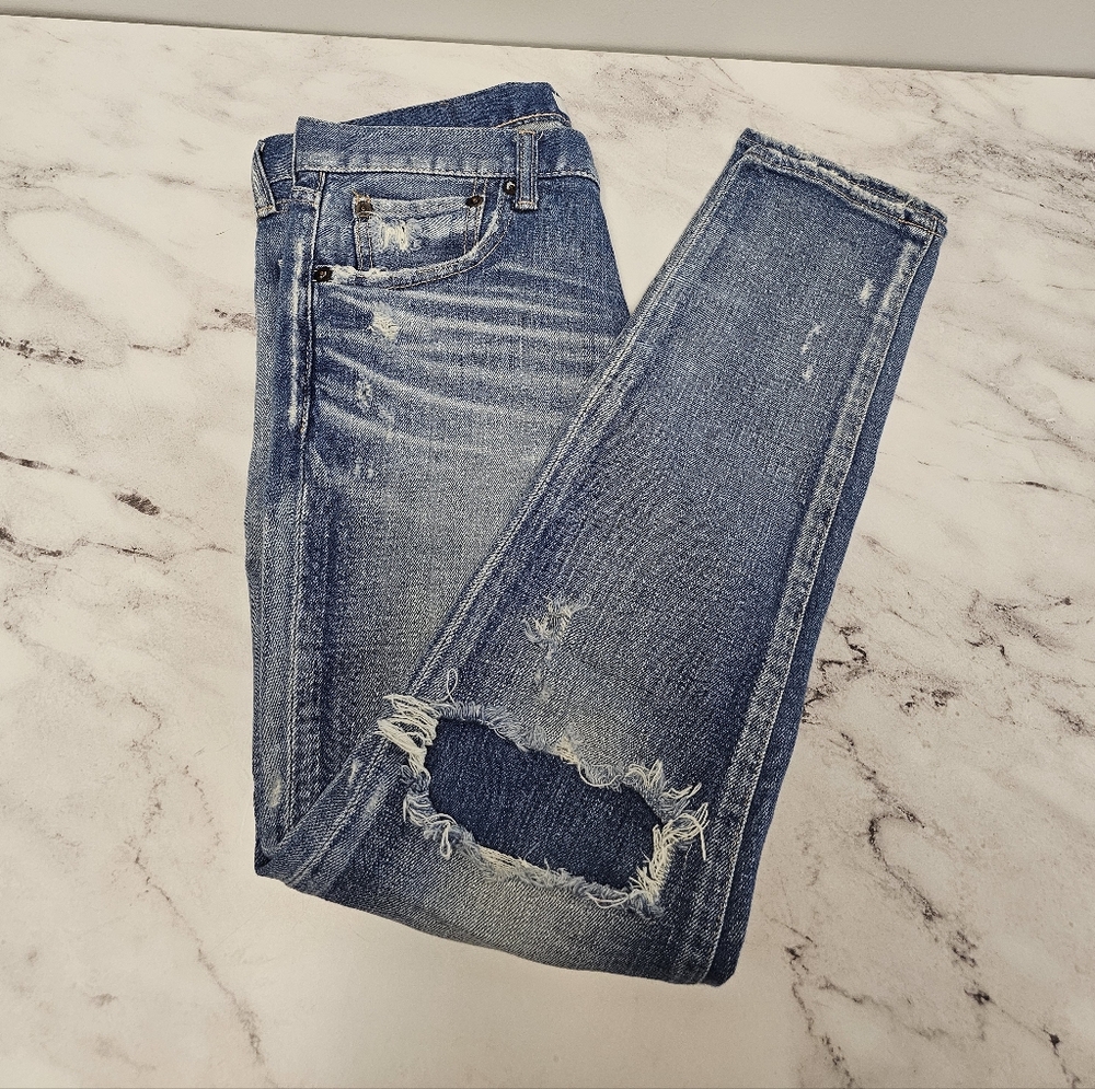 Moussy Vintage Mid Rise Distressed Y2K Skinny Ankle Light Blue Jeans 27 Preowned - Picture 4 of 10